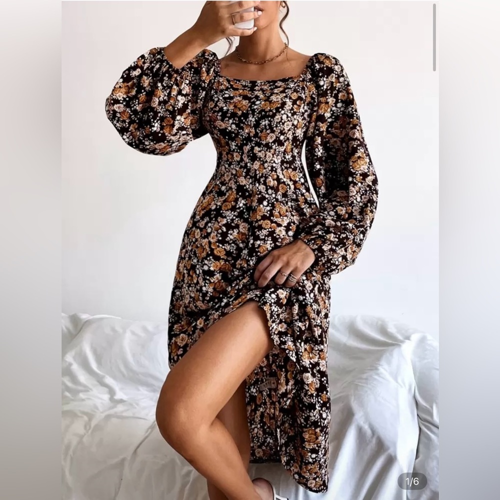 Floral Black and Brown Women's Dress